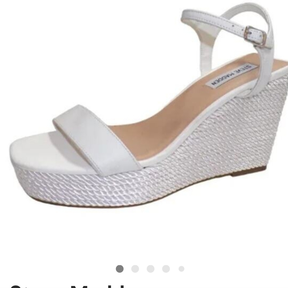 Steve Madden White Woven Wedge Sandals with Ankle Strap SZ:9